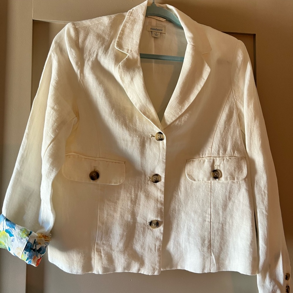 Sundance White Blazer Lightweight Linen Suit Jacket